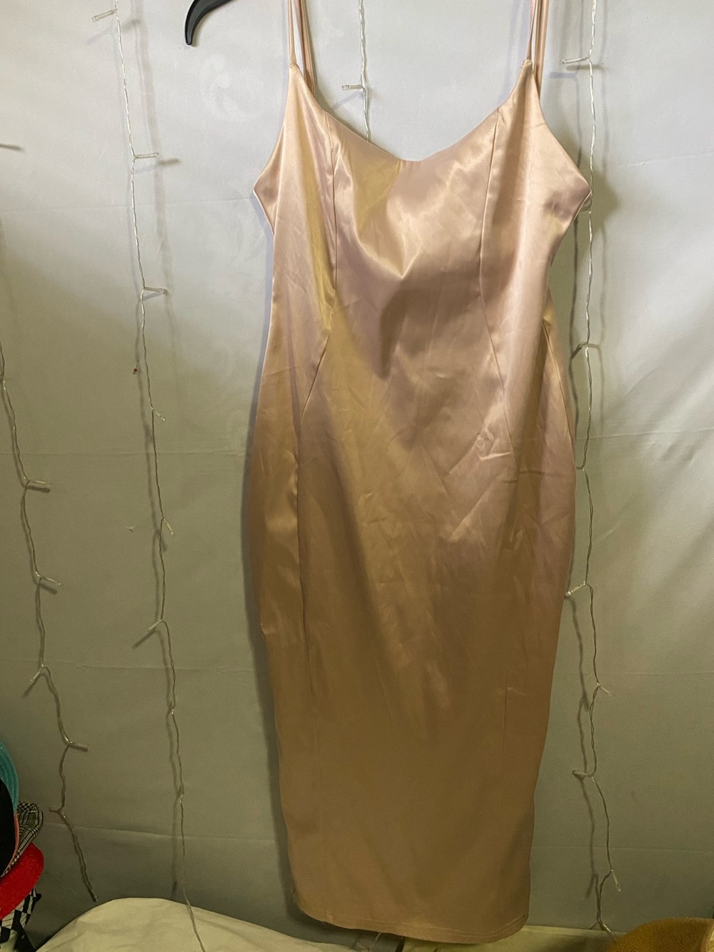 Satin Slip Midi Dress - Blush Pink